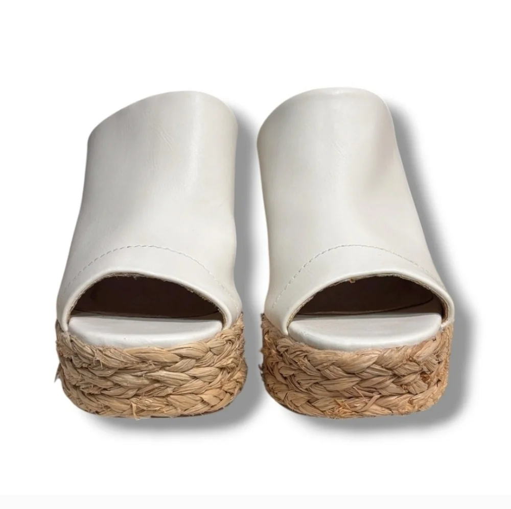 LULUS Ervyn White Raffia Platform Slide Sandals